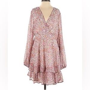 Japna pink and orange floral‎ bohemian tiered dress